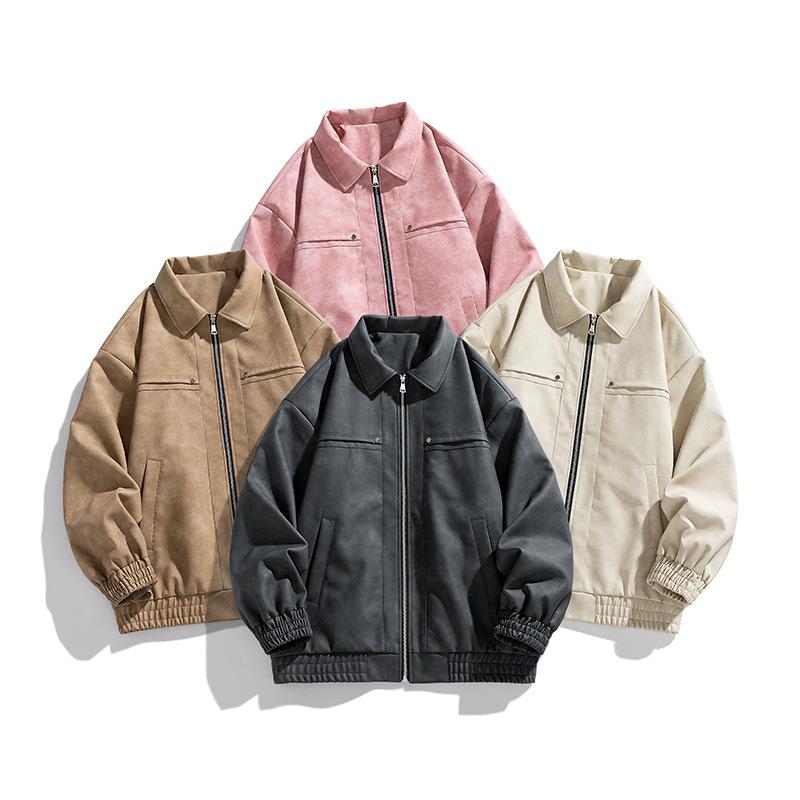 Men's Spring and Autumn New Brown Lapel Leather Jacket Men's Couple American Retro Leather Jacket
