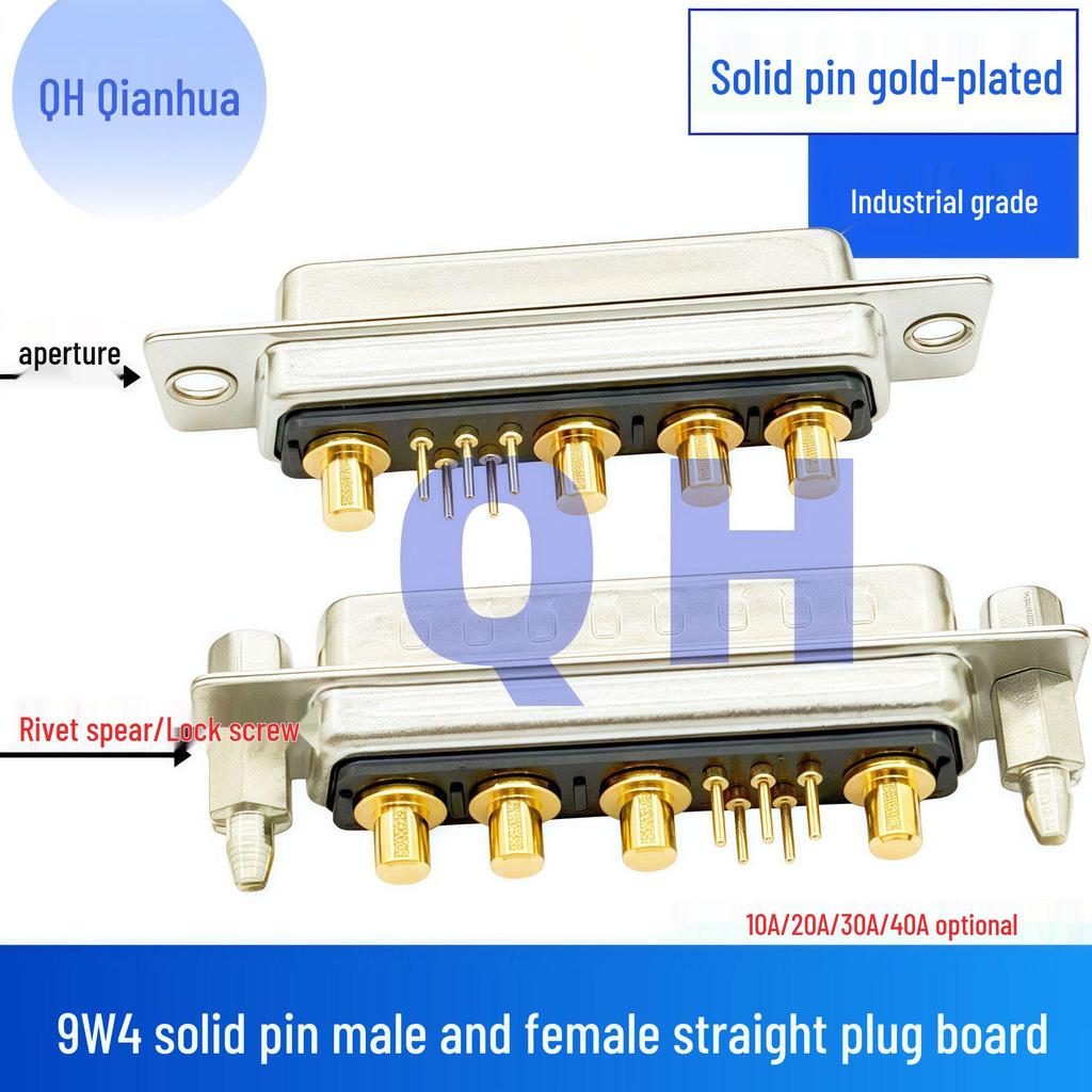 High Current 9W4 Mixed Load Male Female D-SUB Connector, 5+4 Pin, Straight Through, Rivet Spear, Solder Board Type