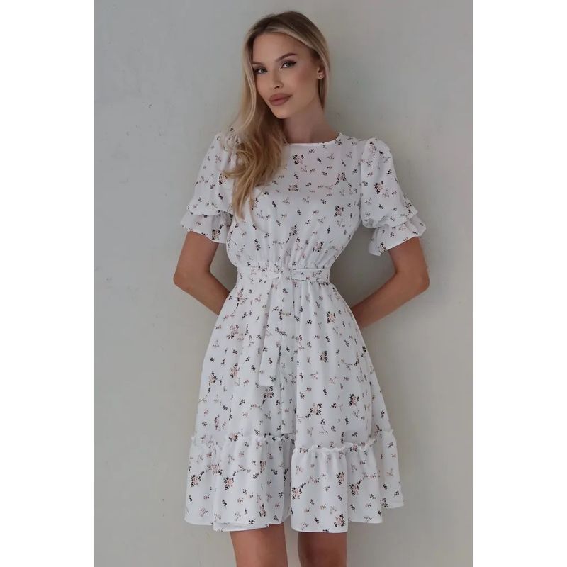

Western Style New Floral Dress Women Summer Fashion Casual Pleat Waist Hugging Slimming Temperament Fairy Dress Printed L