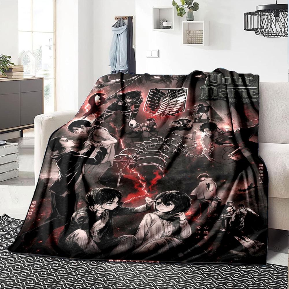 Name Custom Anime Titan Attack Print Flannel Blanket High Quality Warm Comfortable Cover for All Seasons Perfect for Gifts Home Decor