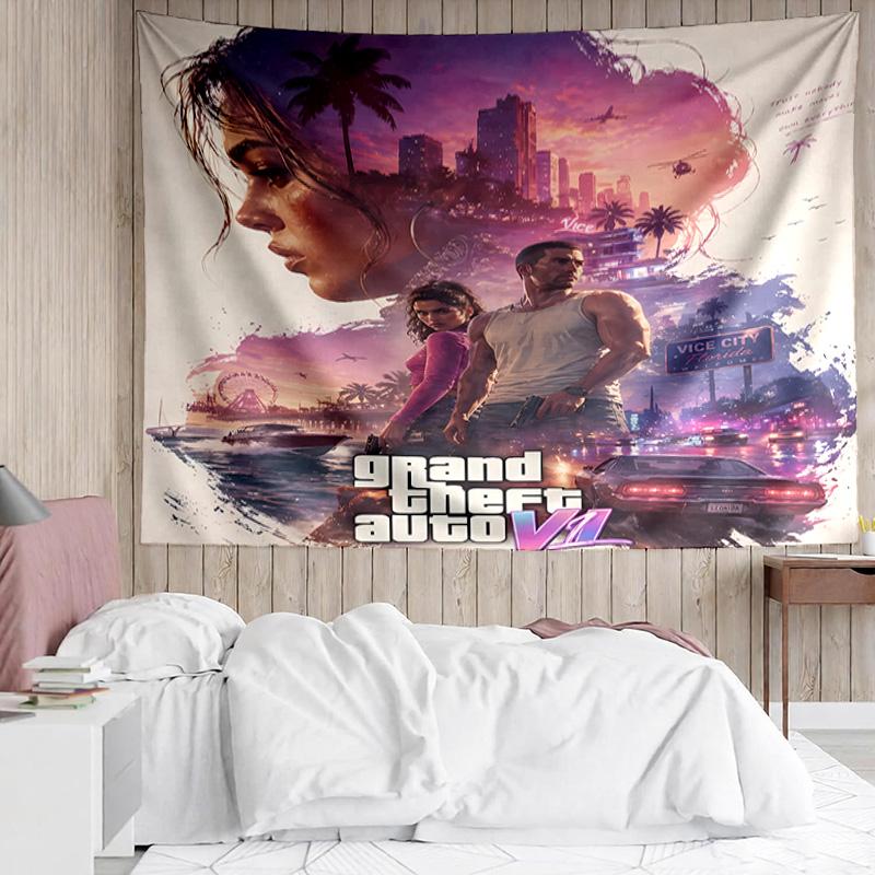 Game Grand Theft Auto Tapestry for Bedroom Aesthetic Classroom Tapestries Wall Hanging for Living Room Dorm Office,Ideal Creative Gift