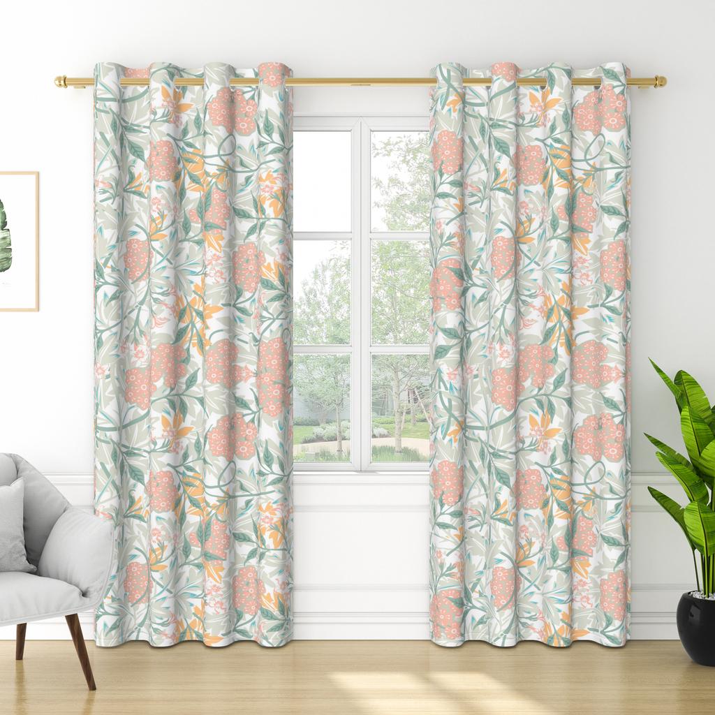 Set Of 2 Floral Pattern Curtains Botanical Design Bedroom Living Room Window Decor Home Drapes Darkening Made Polyester Treatment