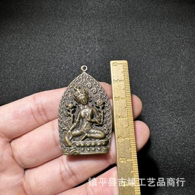 Green Tara Copper Buddha Pendant Antique Tibetan Style Small Buddha Statue Antique Bronze Color Vintage Craft Hanging Ornament D