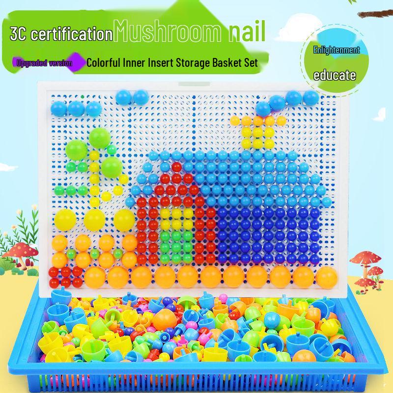 Mushroom Nails Building Blocks & Pixel Art Beads - Educational Puzzle for Early Childhood Development