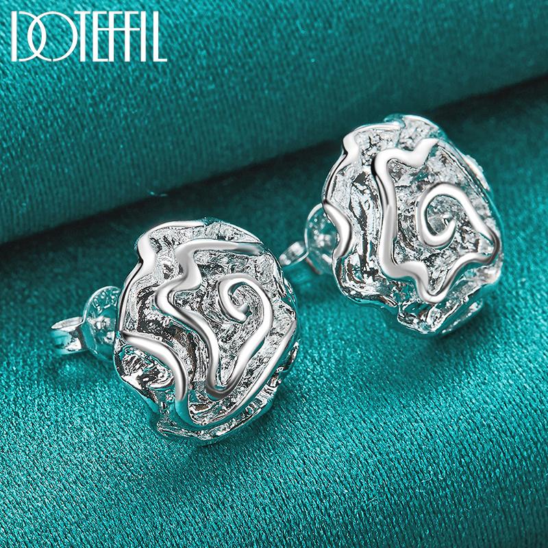 925 Srebrne Kolczyki Róże Ślubne Charm Biżuteria