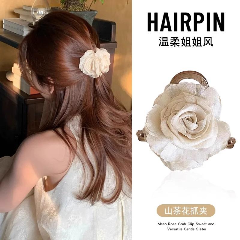 Purple Camellia Flower Claw Clip Women Elegant Half Updo Hair Claw Summer Oho Chic Hair Claw Clip Photo Shoot Hair Accessories