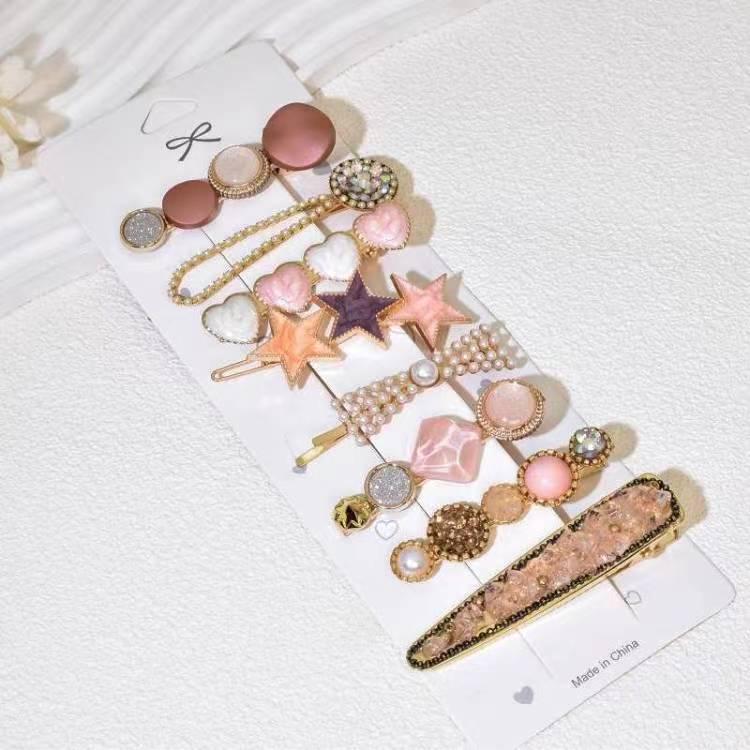 Korean Celebrity BB Hair Clip Set - Pearl Bow & Bangs Accessories