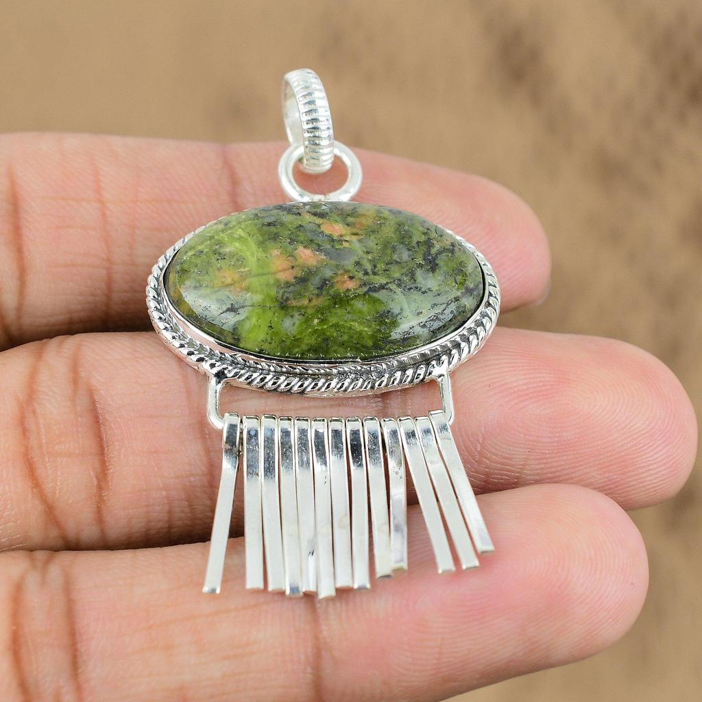 Womens Day Deal 925 Silver Unakite Gemstone Heart Chakra Wife Pendant Jewelry