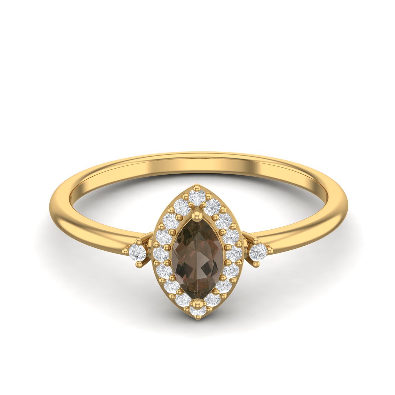 5X3mm Marquise Smoky Quartz 925 Sterling Silver Gold Vermeil Solitaire Accents Women Anniversary Ring 5