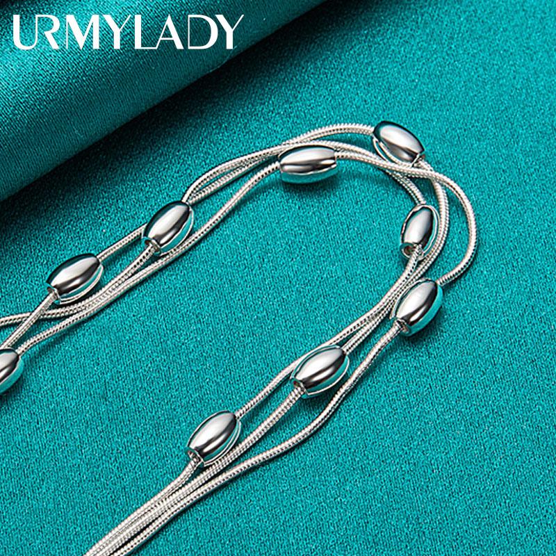 925 Sterling Silver Three Snake Chain Beads Bracelet For Women Wedding Party Fashion Jewelry