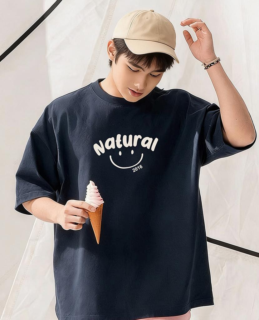 Japan And South Korea Fashion Brand Simple Natural Smiling Face Tshirt Unisexs Summer Cotton With Short Sleeve Shirt