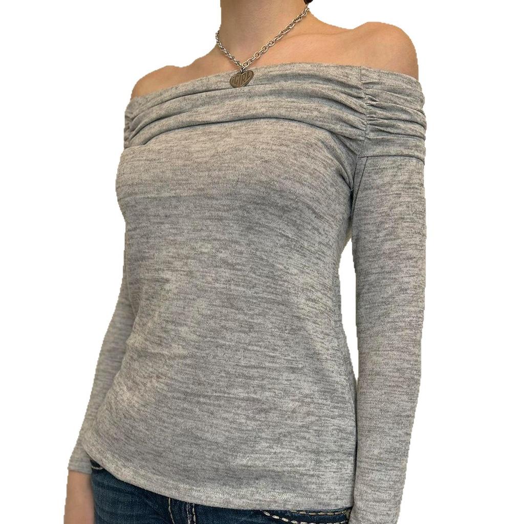 Hot Girl Style Tube Top Solid Color Long-sleeved T-shirt for Women 2025 Autumn and Winter