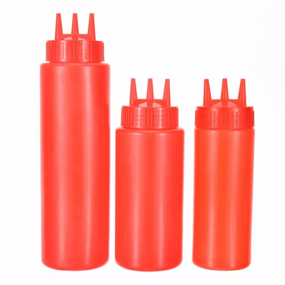 Oil 3 Holes Vinegar Sauce Kitchen Storage Mustard Squeeze Bottle Jar Kitchen Accessories Dispenser