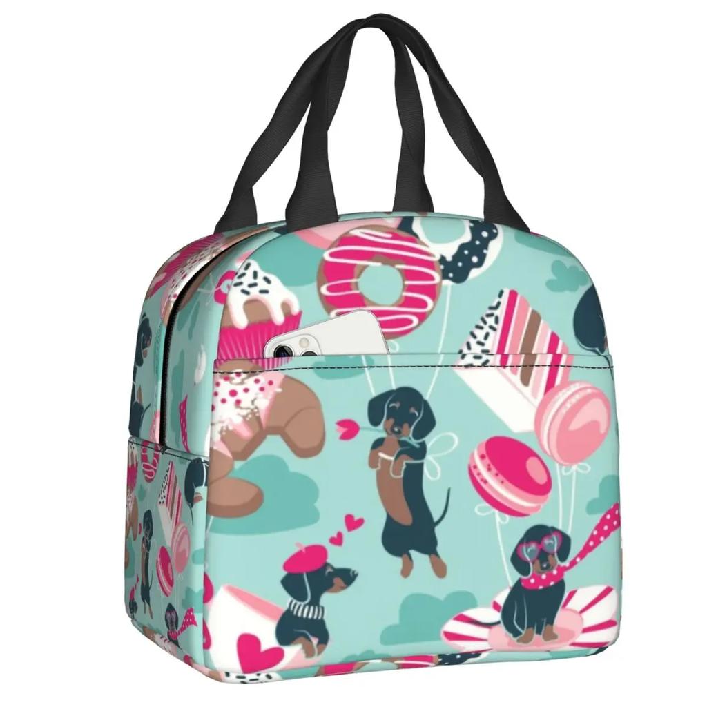 Dachshund Thermal Insulated Lunch Bag Women Badger Sausage the Wiener Dog Lunch Tote for Outdoor Camping Travel Storage Food Box