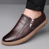 Men's Brand High Quality Round Headed Slip on Leather Shoes Flat Bottomed Handmade Soft Comfortable Fashionable Leisure Loafers