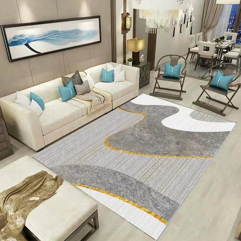 Nordic Style Grey Area Rug – Large Minimalist Carpet for Living Room Sofa Bedroom, Non-Slip Floor Mat Under Chair