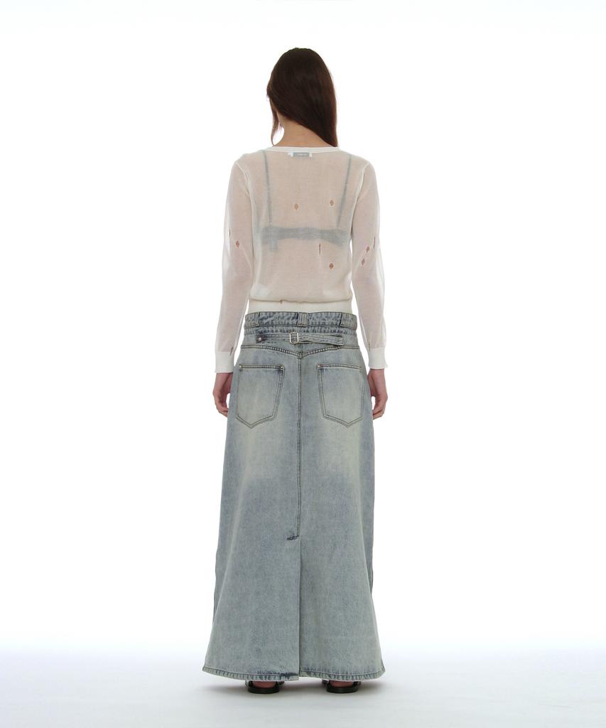 Partimento Woman Drawstring Denim Maxi Skirt_Light Blue
