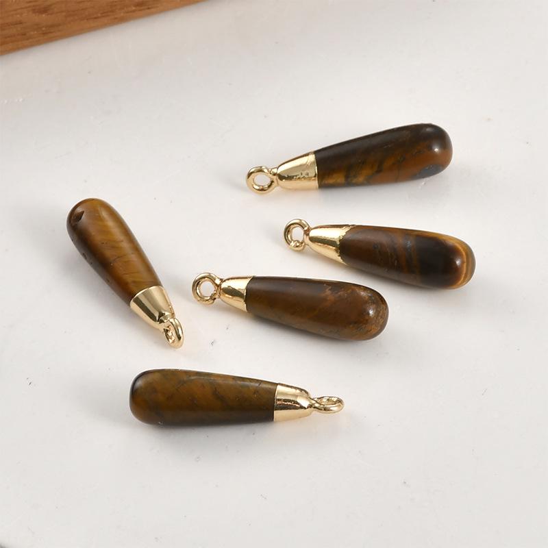 Gold-Plated Amethyst Rose Quartz Tiger's Eye Teardrop Pendant Earrings Necklace Accessory