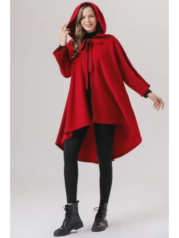 Red and Black Little Red Riding Hood Cloak Costume: Halloween Medieval Witch Robe with Sleeves