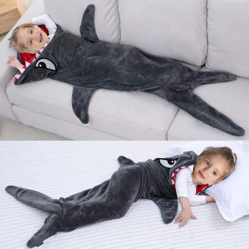 Shark Sleeping Bag Flannel Wearable Onesie Pajamas Hoodie Homewear