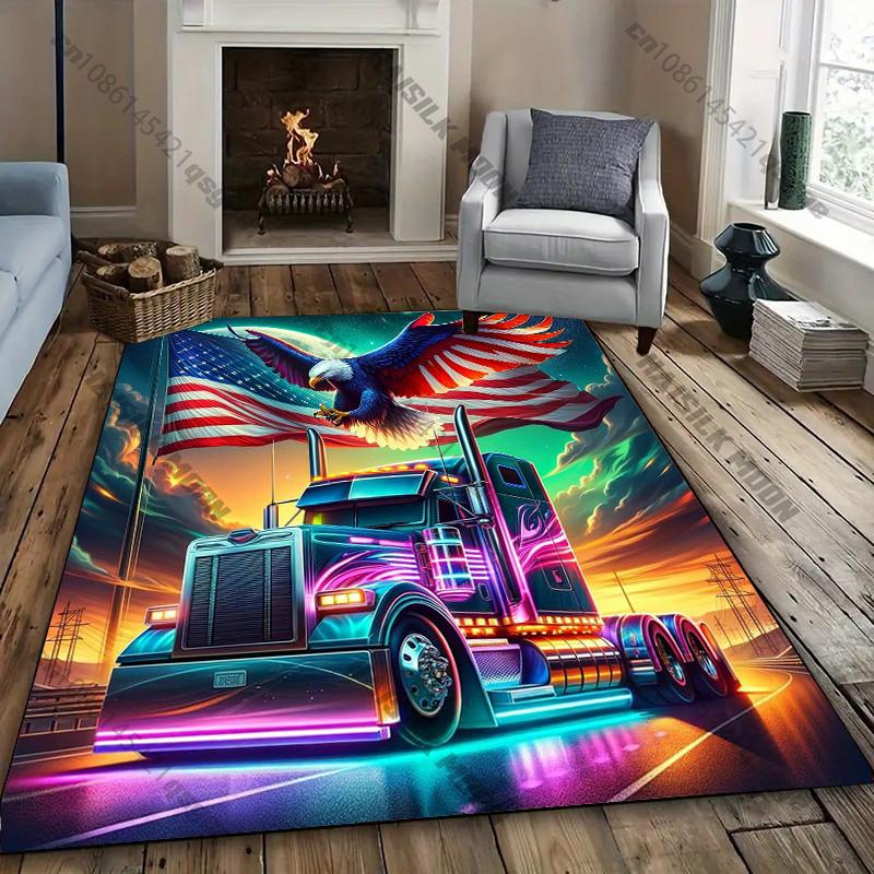 American Flag and Truck-Themed Non-Slip Carpet for Living Room or Garage soft rug for home sofa bedroom, gift mat