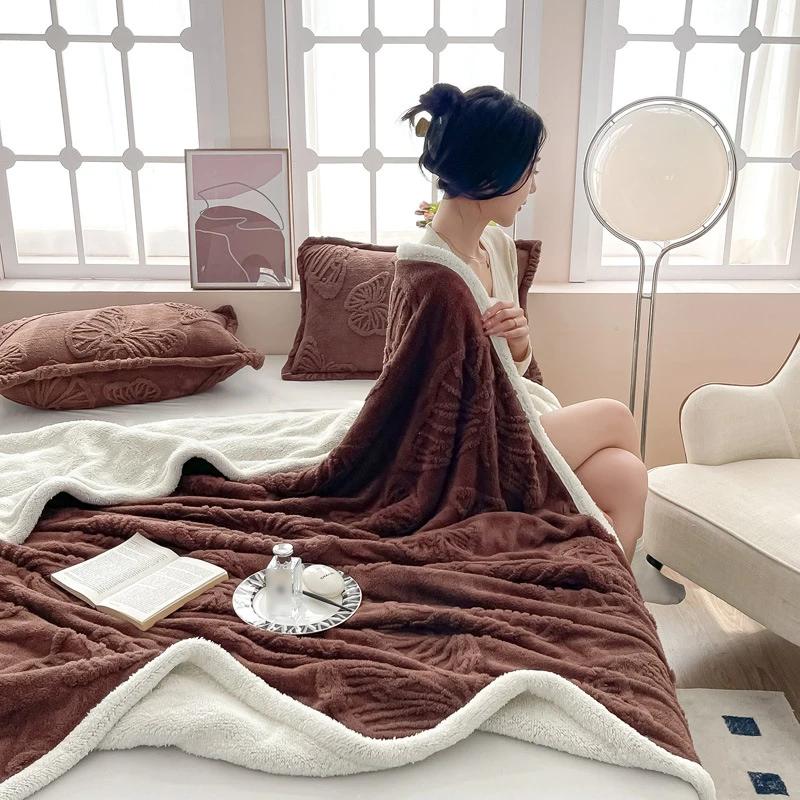 

New Butterfly Tafu Velvet Blanket Warm Autumn Winter Soft Fluffy Bed Sofa Blankets Office Nap 2 Layer Thickened Throw Blanket 150X200cm коричневый
