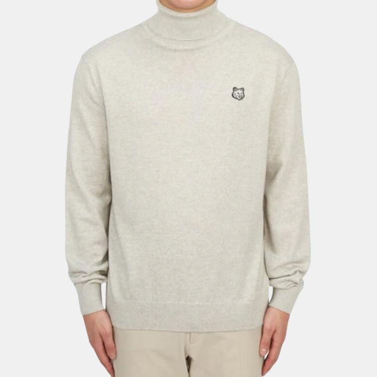 Maison Kitsune Solid Color Fitted Long Sleeve Pullover Sweater Men Sweater Gray LM00812KT1036H120
