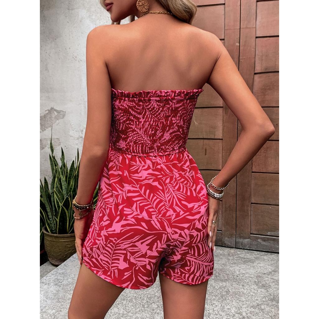 Sommer Off-Shoulder Bedruckter Trägerloser Jumpsuit, Urlaubs Strand Einteiler Romper, Damen Lässiges Crossbody Outfit, Heißer Verkauf