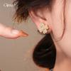 14k Electroplated Korean Version of Zircon Flower Pearl Stud Earrings Simple Earrings Women