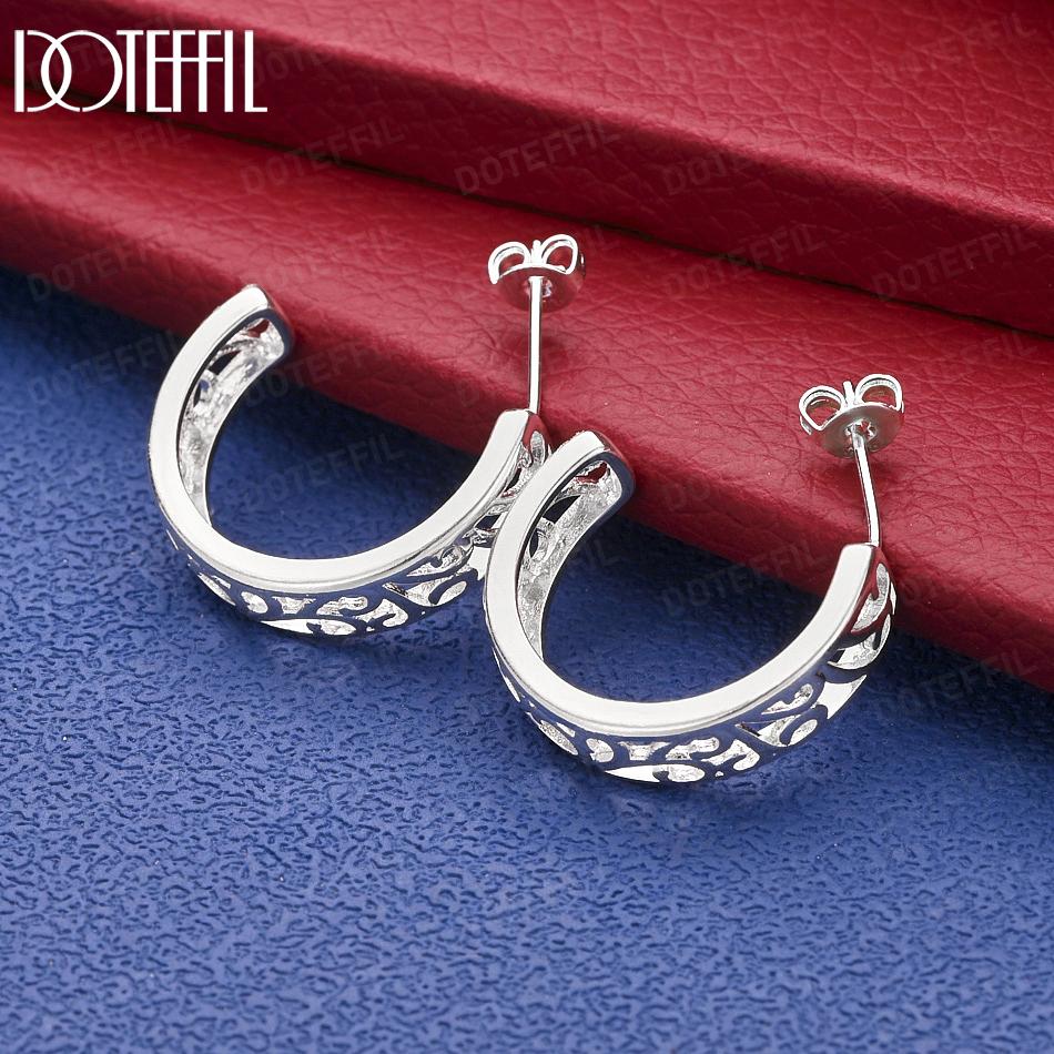 925 Sterling Silver Simple Openwork Art C-Hoop Earrings - Banquet Pendant Jewelry