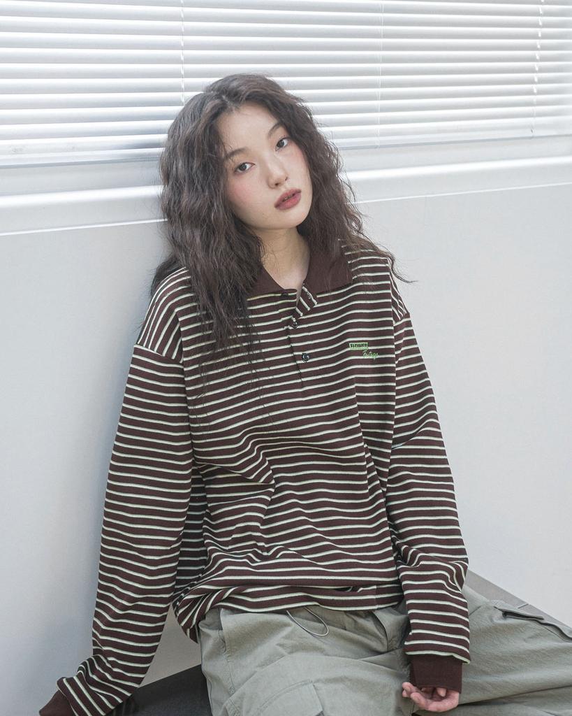HAVISM Ff Stripe Collar L/S Tee(Brown)