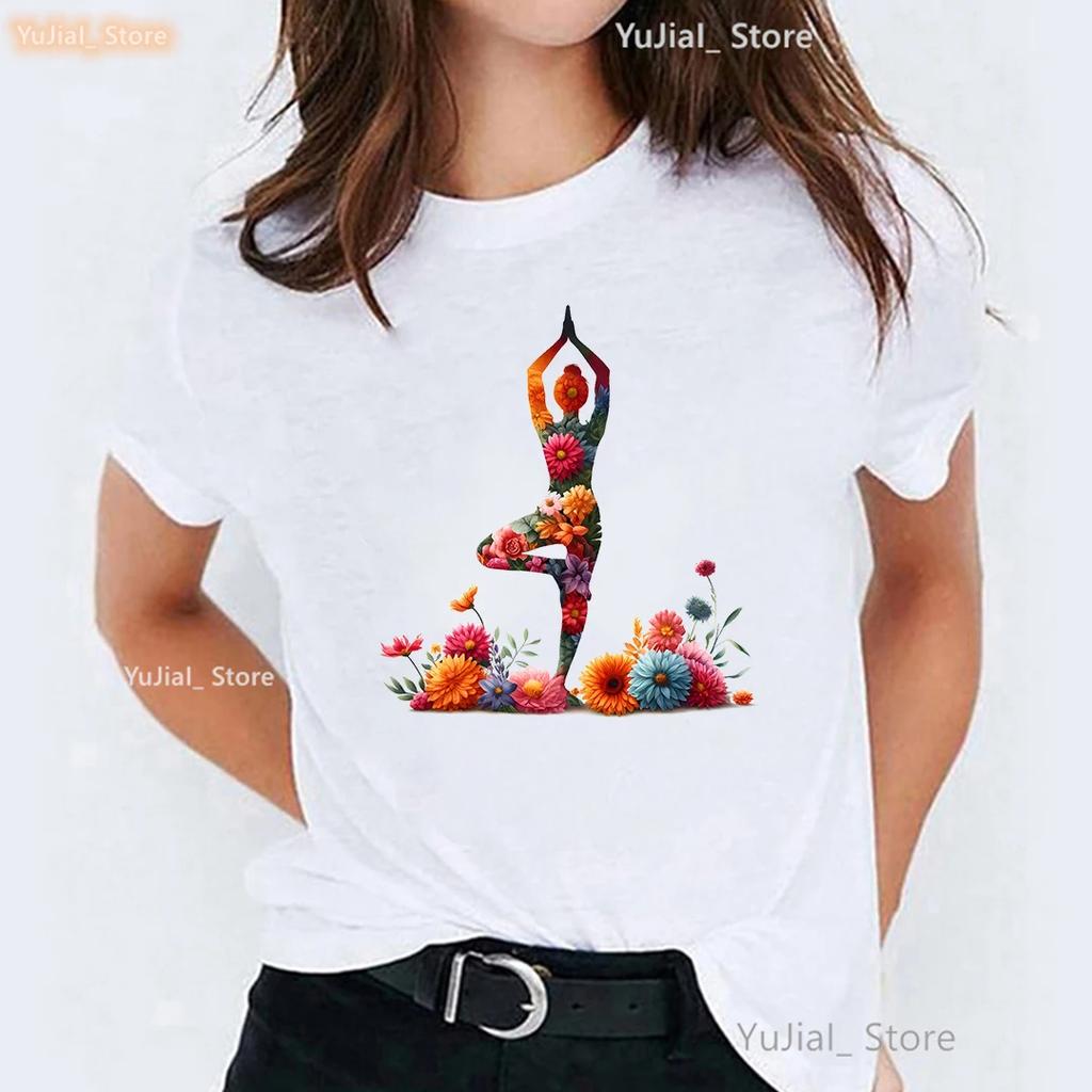 Floral Yoga Butterfly Print T Shirt Girls Meditation Tshirt Unisex Aesthetic Clothes Funny Tshirt Female Streetwear
