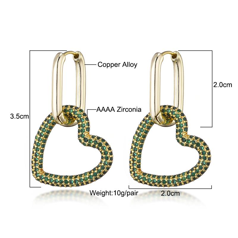 Elegant Heart Charm Hoop Earrings For Women Oval Rectangle Ear Buckle Zircon Crystal Geometric Gold Color Wedding Jewelry Gift