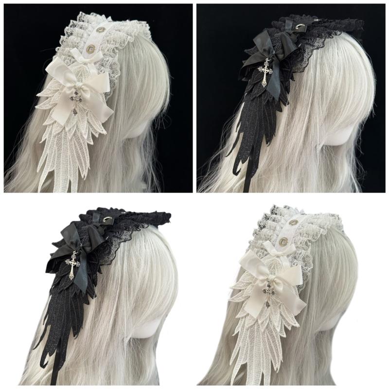 Gothic Lolita Engelsflügel Stirnband Verstellbares Haarband Stilvolles Kopfschmuck Schmuck für Cosplay- und Punkstyle-Enthusiasten