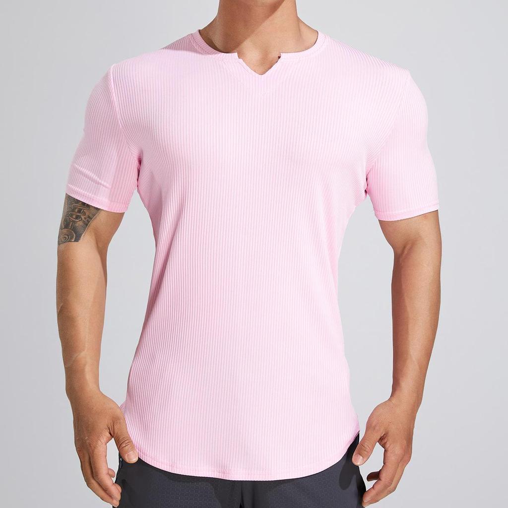 Men's Autumn Fitness Half Tight Short-Sleeve Striped Sports T-Shirt for Basketball & Running