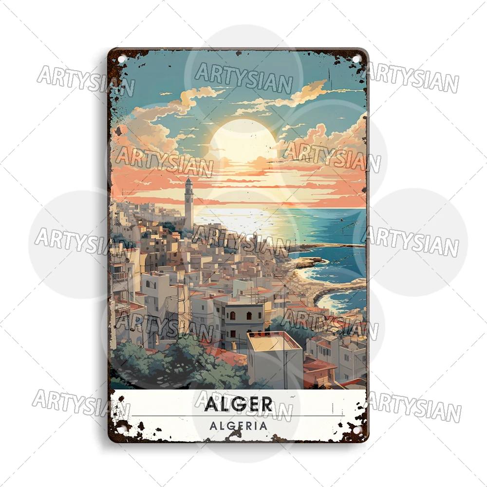 Maghreb Travel Cityscape Metal Sign Egypt Algiers Algeria Djerba Tunisia Marrakesh Morocco Alger Hoggar Oran Casablanca Agadir
