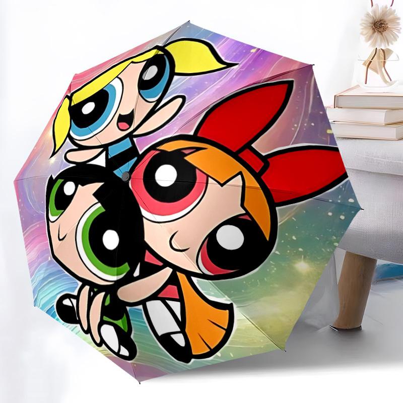1pc Powerpuff Girls Automatic Folding Umbrella & Self-Folding Canopy - Heavy-Duty 8-Rib Iron Frameyy251231032