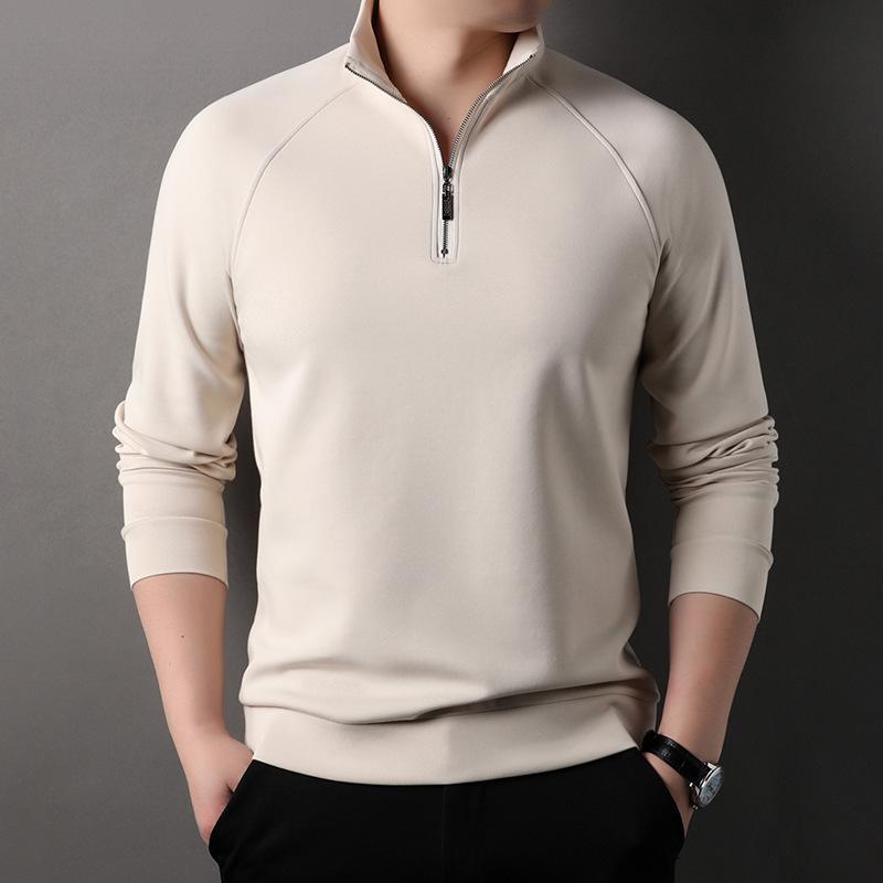 Men's Half-Zip Long-Sleeve Stand Collar T-Shirt, New Arrival for Spring/Autumn, Solid Color, Stylish Base Layer for Middle-Aged & Young Men