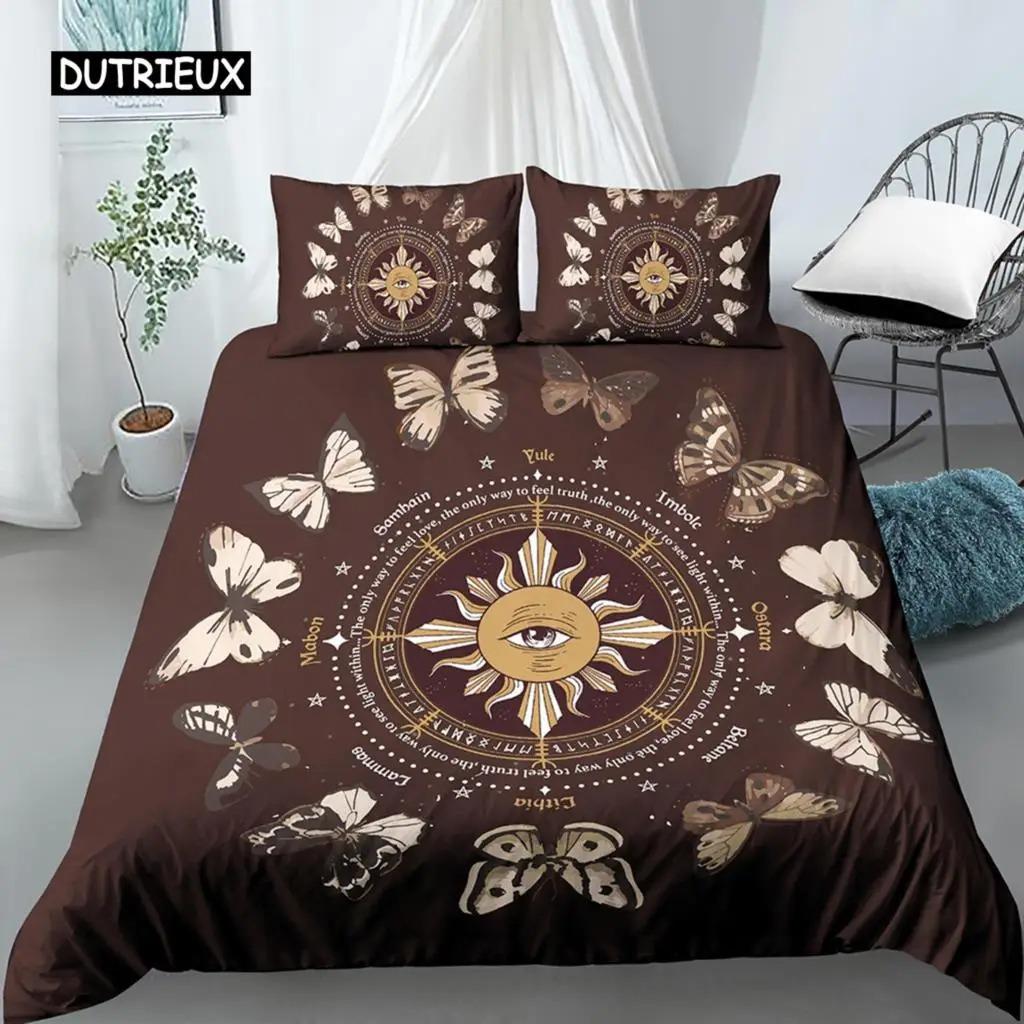 Boho Butterfly Duvet Cover Set Sun and Moon Hippie Soft King Queen Size Bedding Set with Pillow Case 23pcs Soft Quilt Cover