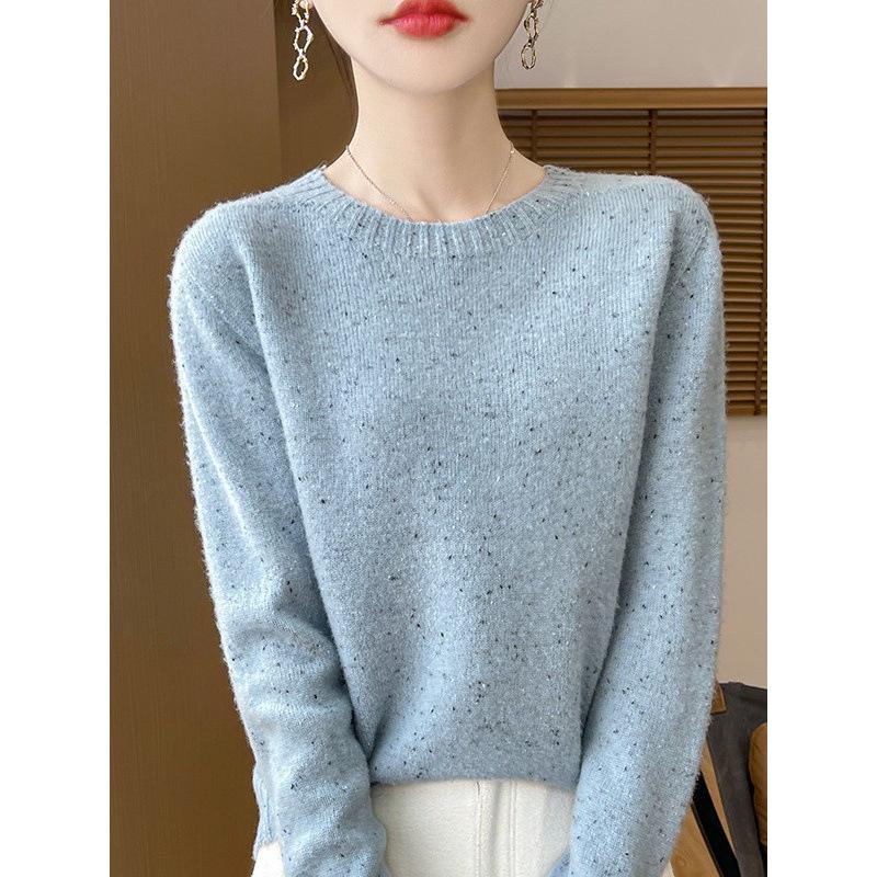 Women's Colorful Dot Round Neck Wool Sweater - Autumn/Winter Versatile Knitwear Pullover