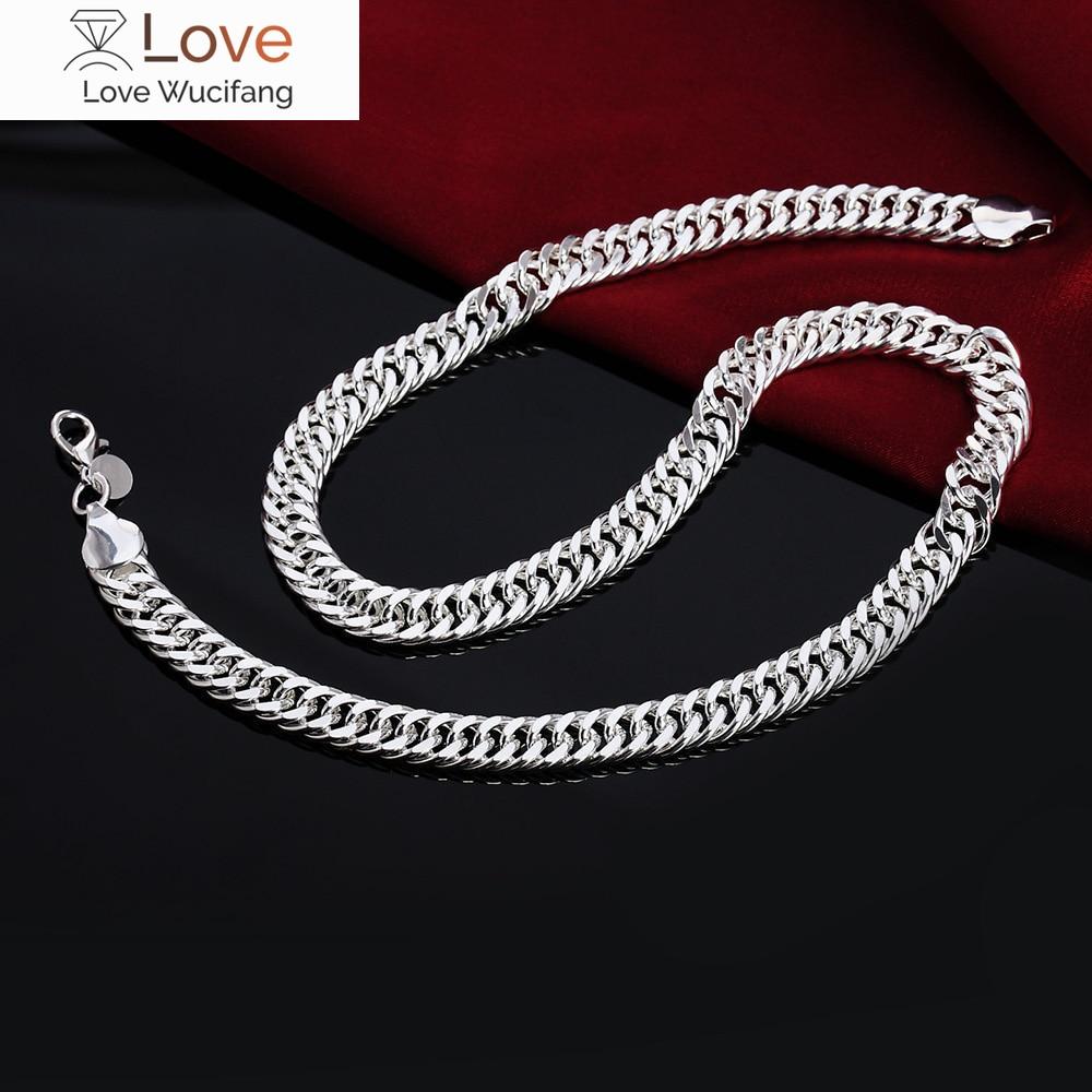 New 925 Sterling Silver 20 /24 Inch 10mm Full Flat Sideways Chain Necklace For Woman Man Fashion Wedding Jewelry Gift