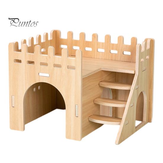 Hamster Platform Villa Double Layer Harmless Pet Toy Solid Wood Dwarf Hamsters House Climbing Play Hut Chews for Home