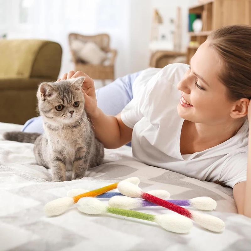 6PCS Cotton Swabs Cat Toy with Catnip Kitten Chew Sticks for Indoor Boredom Durable Dental Teething Ropes Interactive Accessory
