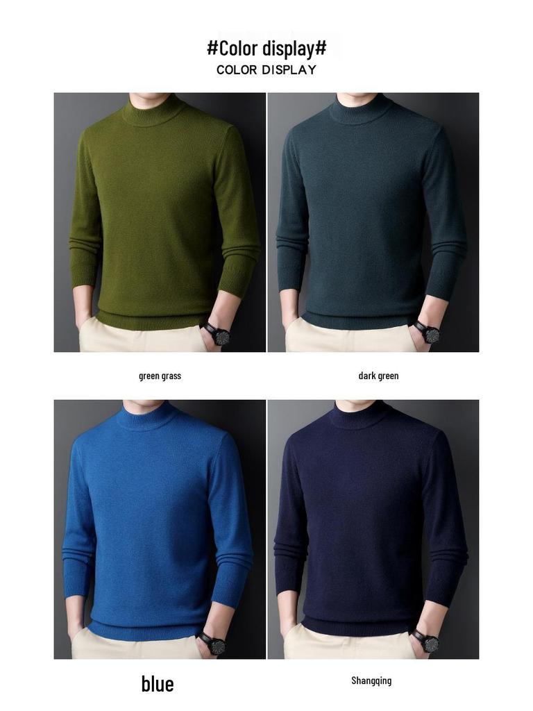 Men's Heavyweight 450g Wool Sweater: Autumn/Winter Casual Half-High Neck Knit Pullover