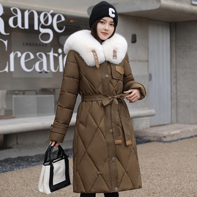 Slim-fit Big Fur Collar Mid-length Over-the-knee Padded Jacket Thickened Jacket