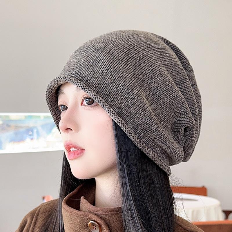 

Новая теплая шапка-бини с подвернутым краем, для большого обхвата головы и маленького лица, вязаная модная шапочка-носок для мужчин, холодная шапка M（56-58cm）