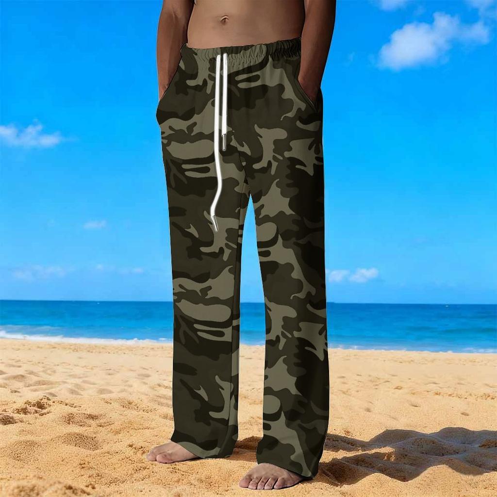 Men's Loose Casual Solid Color  Trousers Camouflage Printed Straight Pants