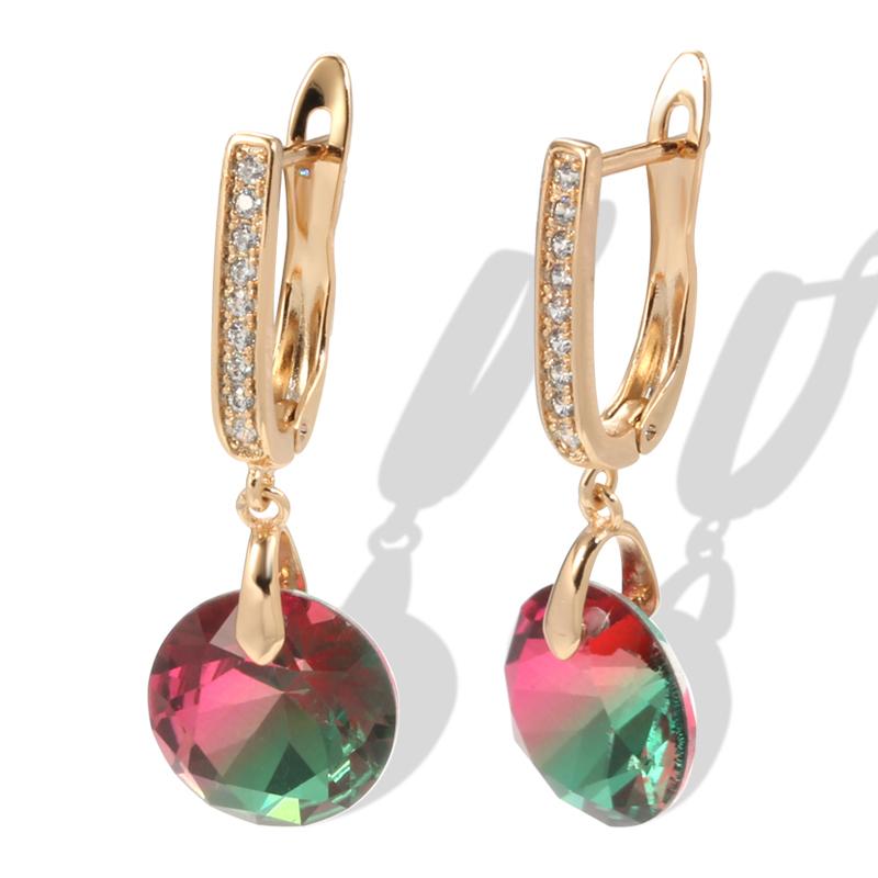 New Green Natural Zircon Long Earring For Women Fashion Simple Fine Jewelry Rose Gold Round Dangle Earring Accessories
