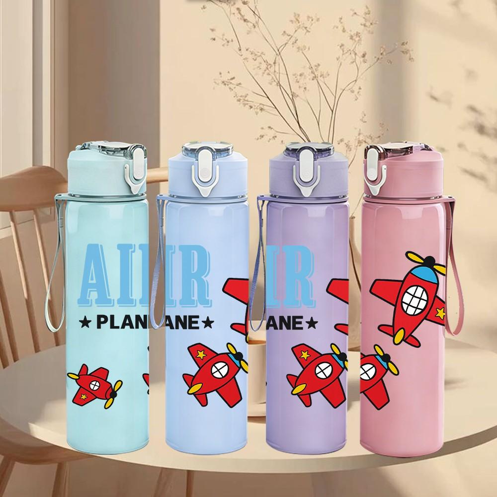 1PC Air Plane Toy Kid Cartoon Pattern 750ml Color Plastic Sports Water Bottle Leakproof Flip Straw Lid Suitable for Sports Office Home Use