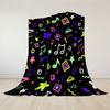 Neon Music Doodle Flannel Blanket Warm Soft Halloween Christmas Decorative Couch Warm Cozy All-Season Gift
